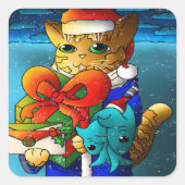Christmas Cat Guest Quadratischer Aufkleber (Vorderseite)