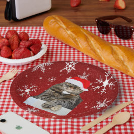 Christmas Cat Humbug Foto mit Weihnachtsmannmütze Pappteller