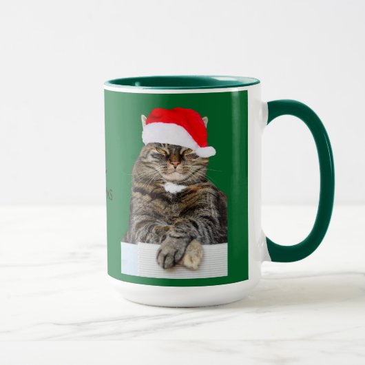 Christmas Cat Humbug Foto mit Weihnachtsmannmütze Tasse (Rechts)