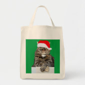 Christmas Cat Humbug Foto mit Weihnachtsmannmütze Tragetasche (Vorne)