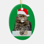 Christmas Cat Humbug Foto von oval Ornament (Hinten)