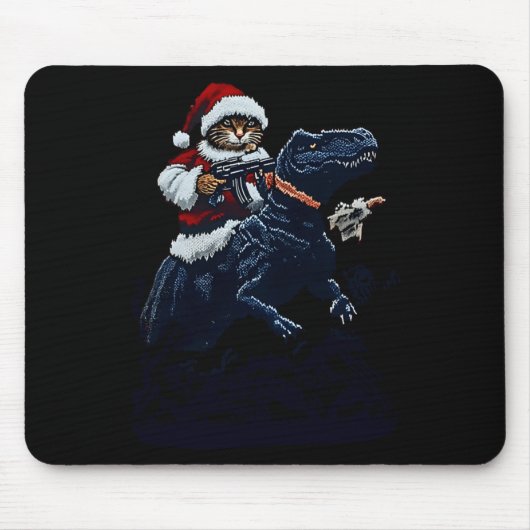 Christmas Cat In Santa Hat Holding A Gun And Dinos Mousepad (Vorne)
