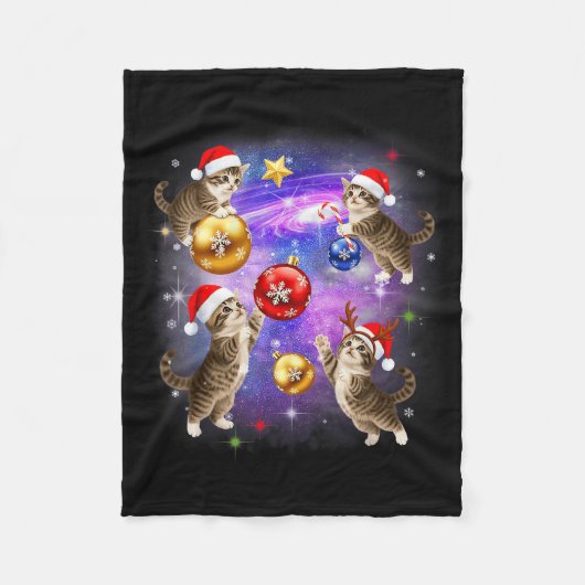 Christmas Cat In Space Meowy Xmas Ornaments Kitty Fleecedecke (Vorderseite)