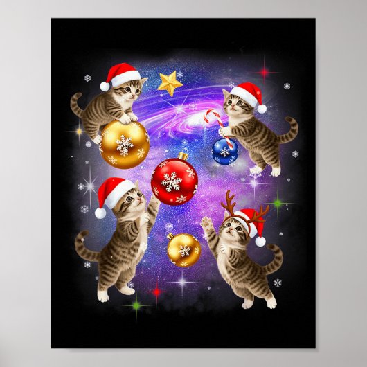 Christmas Cat In Space Meowy Xmas Ornaments Kitty Poster (Vorne)