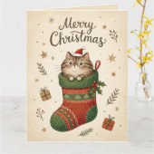 Christmas Cat in Stocking Karte (Gelbe Blume)