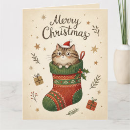 Christmas Cat in Stocking Karte