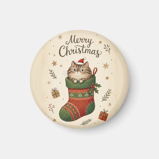 Christmas Cat in Stocking Magnet (Vorne)