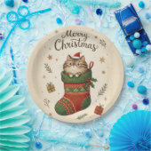 Christmas Cat in Stocking Pappteller (Party)