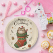 Christmas Cat in Stocking Pappteller (Party)