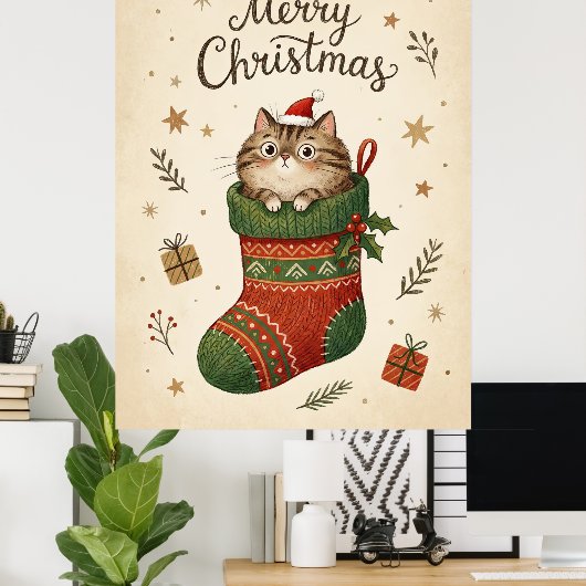 Christmas Cat in Stocking Poster (Heimbüro)