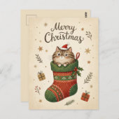 Christmas Cat in Stocking Postkarte (Vorne/Hinten)