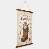 Christmas Cat in Stocking Wandteppich Mit Holzrahmen (Gewinkelt)