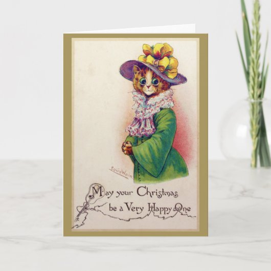 Christmas Cat Lady, Louis Wain Karte (Vorderseite)