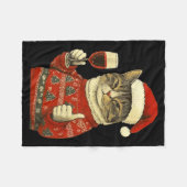 Christmas Cat Likes Cute Cat Drinking Wine With Sa Fleecedecke (Vorderseite (Horizontal))