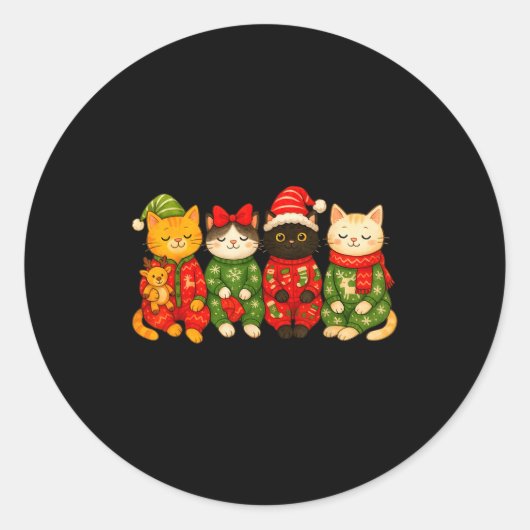 Christmas Cat Matching Family Xmas Pajama Men Wome Runder Aufkleber (Vorderseite)