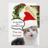 CHRISTMAS CAT MIT SANTA CLAUS HAT FERIENPARTEI EINLADUNG (Vorne/Hinten)