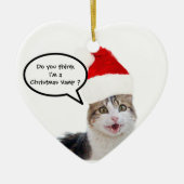 CHRISTMAS CAT MIT SANTA CLAUS HAT RUBY HERZ KERAMIK ORNAMENT (Vorne)