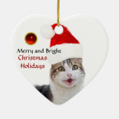 CHRISTMAS CAT MIT SANTA CLAUS HAT RUBY HERZ KERAMIK ORNAMENT (Hinten)