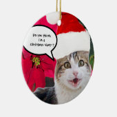 CHRISTMAS CAT MIT SANTA CLAUS HAT UND POINSETTIS KERAMIK ORNAMENT (Rechts)