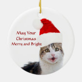 CHRISTMAS CAT MIT SANTA CLAUS HAT UND POINSETTIS KERAMIK ORNAMENT (Hinten)