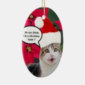 CHRISTMAS CAT MIT SANTA CLAUS HAT UND POINSETTIS KERAMIK ORNAMENT (Rechts)