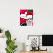 CHRISTMAS CAT MIT SANTA CLAUS HAT UND POINSETTIS POSTER (Heimbüro)