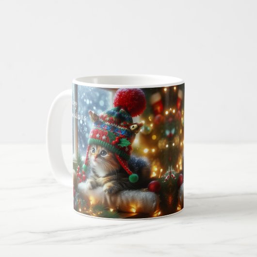 Christmas Cat Mug – Cute Kitty with Santa Hat Kaffeetasse (Vorderseite Links)