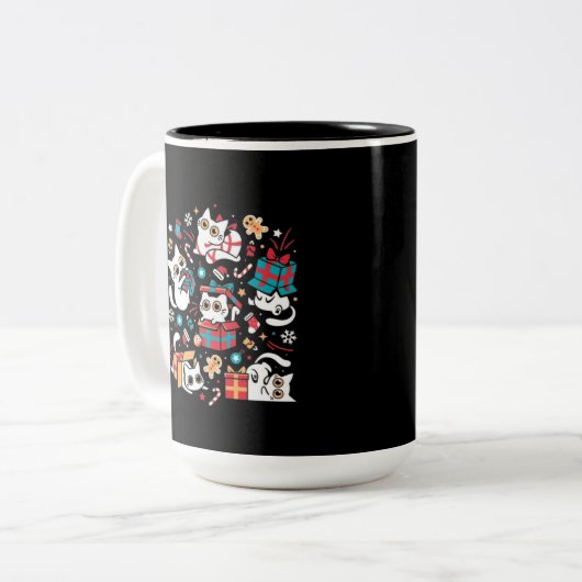 Christmas Cat Party Zweifarbige Tasse (Vorderseite Links)
