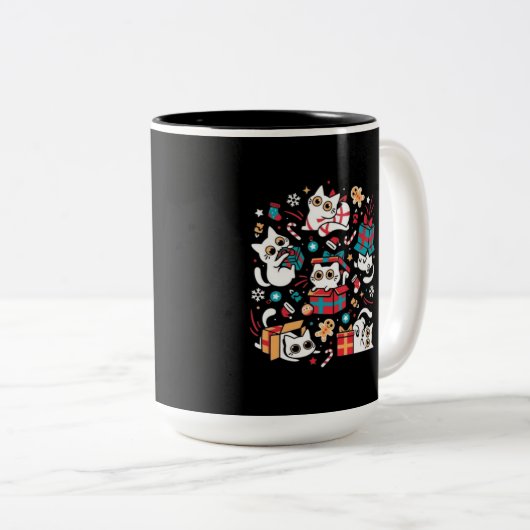 Christmas Cat Party Zweifarbige Tasse (VorderseiteRechts)