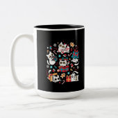 Christmas Cat Party Zweifarbige Tasse (Links)
