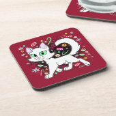 Christmas Cat Round Pillow (Red) Getränkeuntersetzer (Linke Seite)