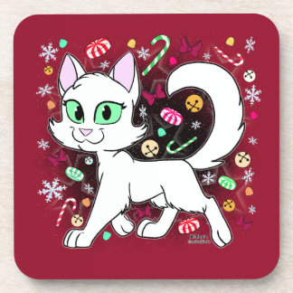 Christmas Cat Round Pillow (Red) Getränkeuntersetzer