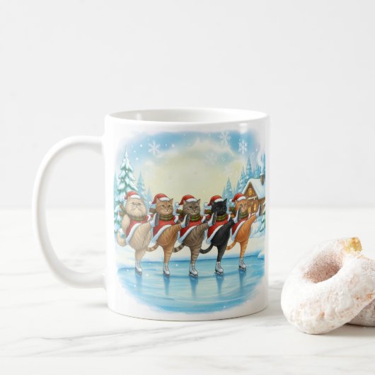 Christmas Cat Skaters, Glass Coaster Kaffeetasse (Mit Donut)