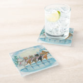 Christmas Cat Skaters Pink, Glass Coaster Glasuntersetzer (Schrägansicht)