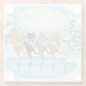 Christmas Cat Skaters Pink, Glass Coaster Glasuntersetzer (Rückseite)
