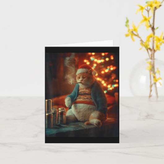 Christmas Cat Smoking Cigarette Meme Gen Z  Karte (Gelbe Blume)