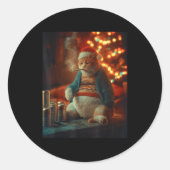 Christmas Cat Smoking Cigarette Meme Gen Z  Runder Aufkleber (Vorderseite)