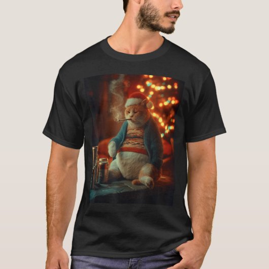 Christmas Cat Smoking Cigarette Meme Gen Z T-Shirt (Vorderseite)