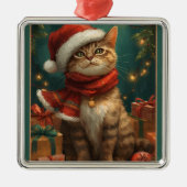 Christmas Cat Square Metal Ornament (Vorne)