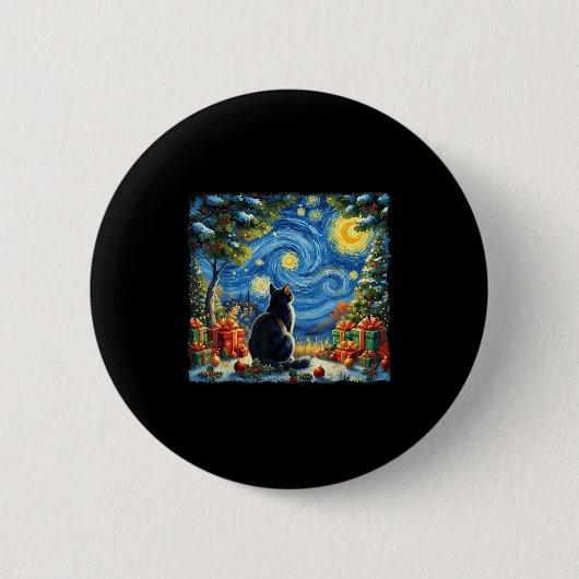 Christmas Cat Starry Night Van Gogh Santa Winter G Button (Vorderseite)