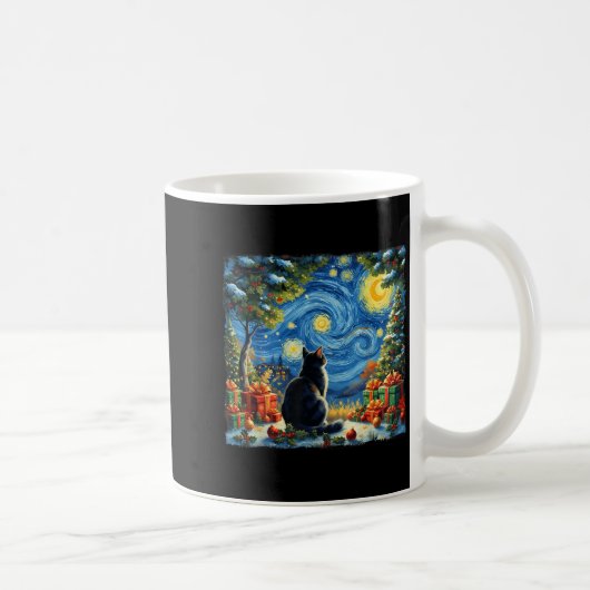 Christmas Cat Starry Night Van Gogh Santa Winter G Kaffeetasse (Rechts)
