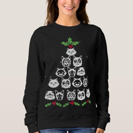 Christmas Cat Tree Funny Xmas Kitty Novelty Sweatshirt (Vorderseite)