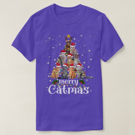 Christmas Cat Tree with Santa Hat Merry Catmas Fun T-Shirt (Design vorne)