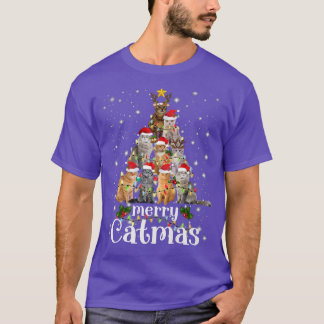 Christmas Cat Tree with Santa Hat Merry Catmas Fun T-Shirt