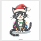 Christmas Cat Tuxedo black cat xmas lights kitty c Aufkleber (Blatt)