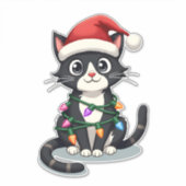 Christmas Cat Tuxedo black cat xmas lights kitty c Aufkleber (Vorderseite)