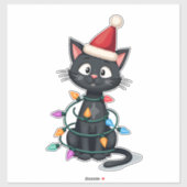 Christmas Cat Tuxedo black cat xmas lights kitty c Aufkleber (Blatt)