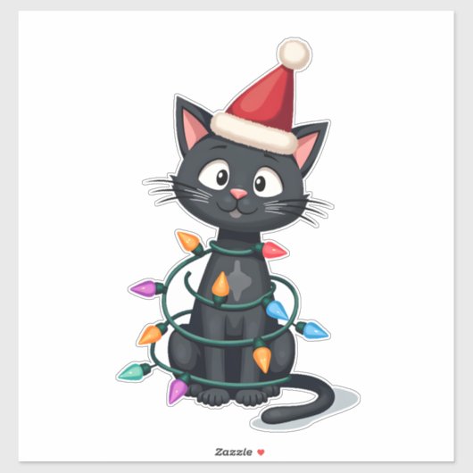 Christmas Cat Tuxedo black cat xmas lights kitty c Aufkleber (Blatt)