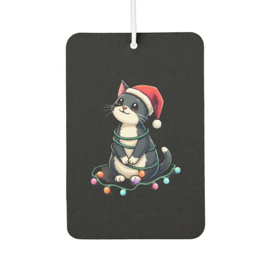 Christmas Cat Tuxedo black cat xmas lights kitty c Autolufterfrischer (Vorderseite)