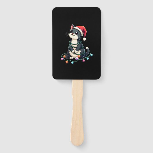 Christmas Cat Tuxedo black cat xmas lights kitty c Fächer (Vorderseite)